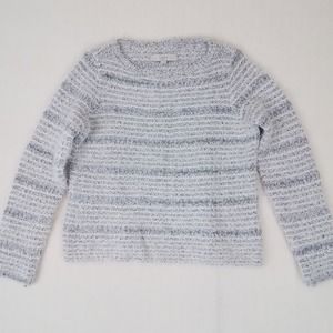 LOFT Womens Sweater S Gray White Stripe‎ Wool Alpaca Mohair Crew Neck High Waist